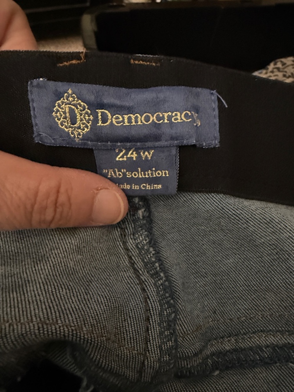 Democracy Navy and Light Blue Jeans Label